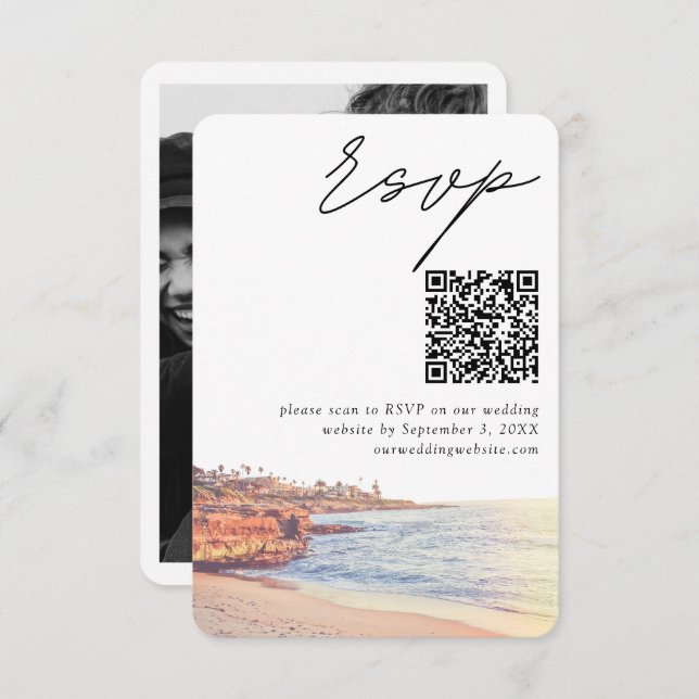Carte D'accompagnement La Jolla Mariage moderne RSVP QR Code (Devant / Derrière)