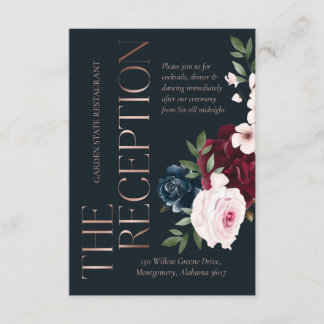Carte D'accompagnement La Réception Burgundy & Navy Watercolor Florals