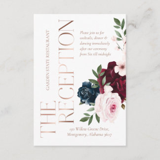 Carte D'accompagnement La Réception Burgundy & Navy Watercolor Florals