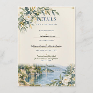 Carte D'accompagnement Lac de Côme | Détails de mariage élégant bleu et o