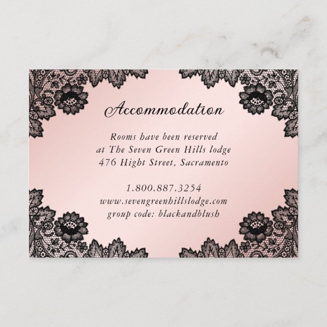 Carte D'accompagnement Lace noire et blanche Détails Mariage Hébergement (Dos)
