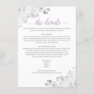 Carte D'accompagnement Lacy Lavender Calligraphie sur le Mariage blanc Dé