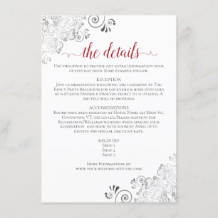 Carte D'accompagnement Lacy Silver Red Calligraphy White Mariage Détails