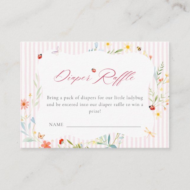 Carte D'accompagnement Ladybug Garden Floral Baby Shower Diaper Raffle (Devant)