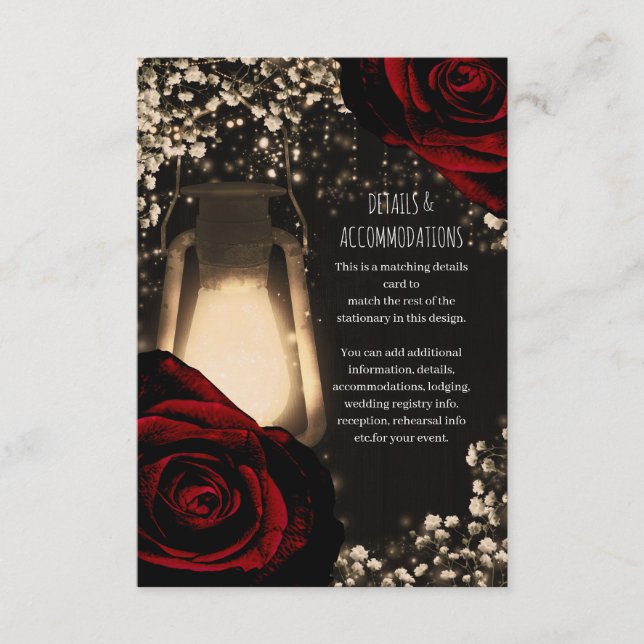 Carte D'accompagnement Lanterne Rustique Glow Fleurs Rouges Sombre Décora (Devant)