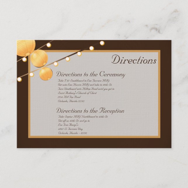 Carte D'accompagnement Lanternes en papier 3x5 Directions sur cintres (Devant)