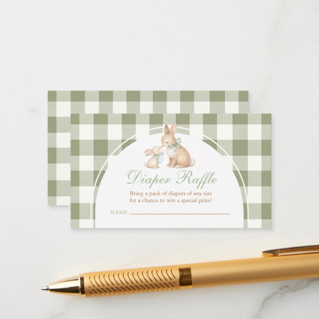 Carte D'accompagnement Lapin Gingham Vert Printemps Pâques Tirage au Sort (Devant/Arrière en situation)