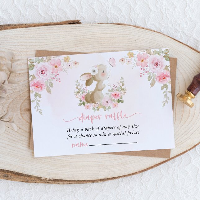 Carte D'accompagnement Lapin, Papillon, Fleurs Roses, Tirage au Sort de C (Créateur téléchargé)