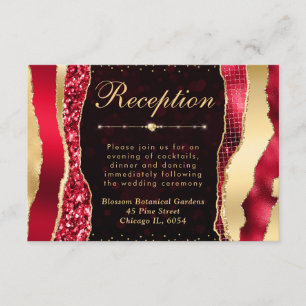 Carte D'accompagnement Larmes de glamour rouge et or Bokeh de mariage