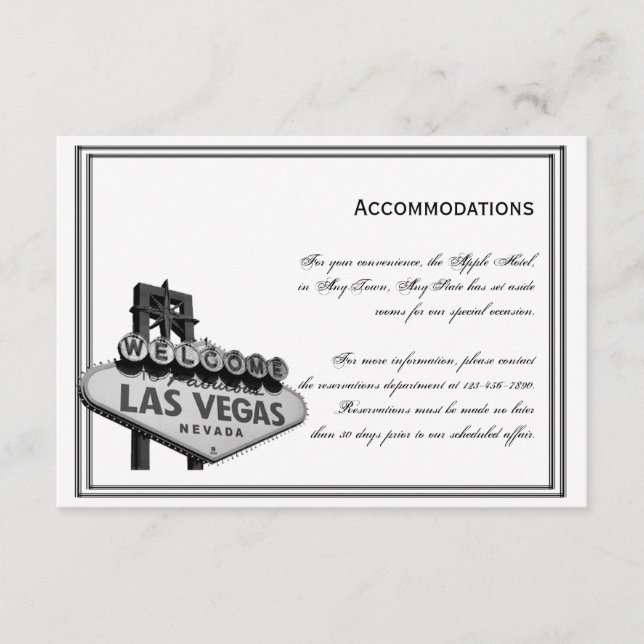 Carte D'accompagnement Las Vegas Destination Mariages Hébergements (Devant)