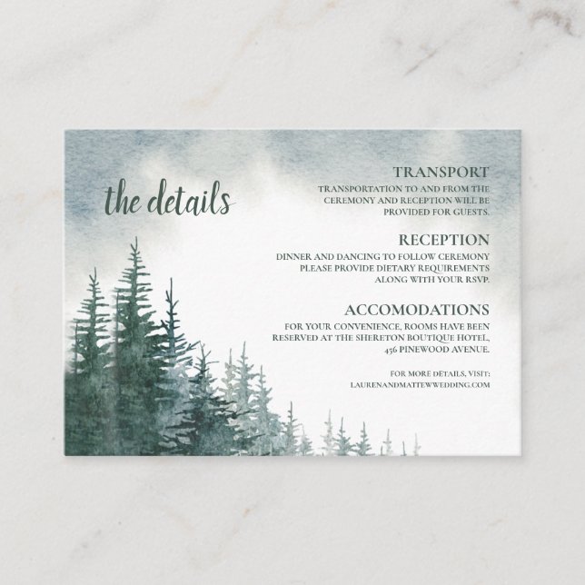 Carte D'accompagnement Lauren Détail 3.5x2.5 Mariage À feuillage persista (Devant)