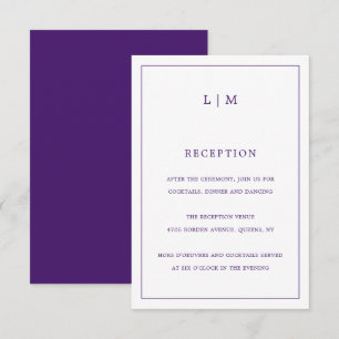 Carte D'accompagnement Lauren Purple Monogramme Mariage élégant