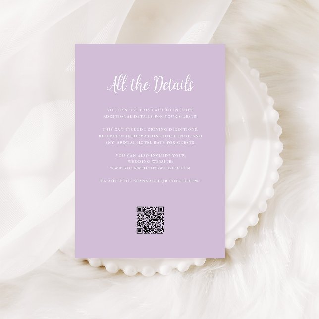 Carte D'accompagnement Lavande douce Regal | Détails du Mariage Code QR (Créateur téléchargé)