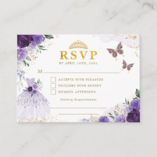 Carte D'accompagnement Lavande Florale Quinceanera Princesse Robe RSVP