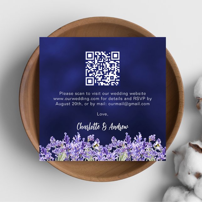 Carte D'accompagnement Lavande florales marine bleu QR code mariage RSVP (Créateur téléchargé)