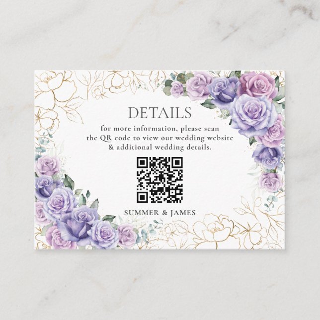 Carte D'accompagnement Lavande Lavande Violette Détails du Mariage Floral (Devant)