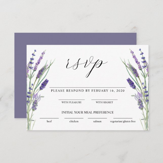 Carte D'accompagnement Lavande verte Lilac Purple Lila Wedding RSVP (Devant / Derrière)