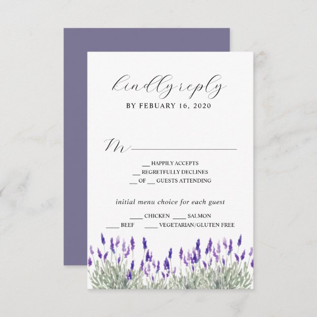 Carte D'accompagnement Lavande verte Lilac Purple Lila Wedding RSVP E (Devant / Derrière)