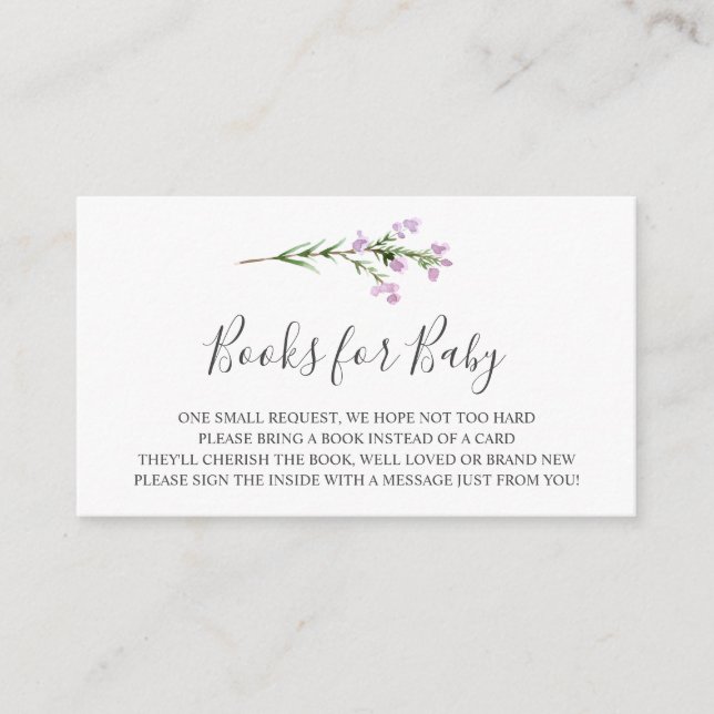 Carte D'accompagnement Lavendar Branche Livres pour Baby Insert Card (Devant)