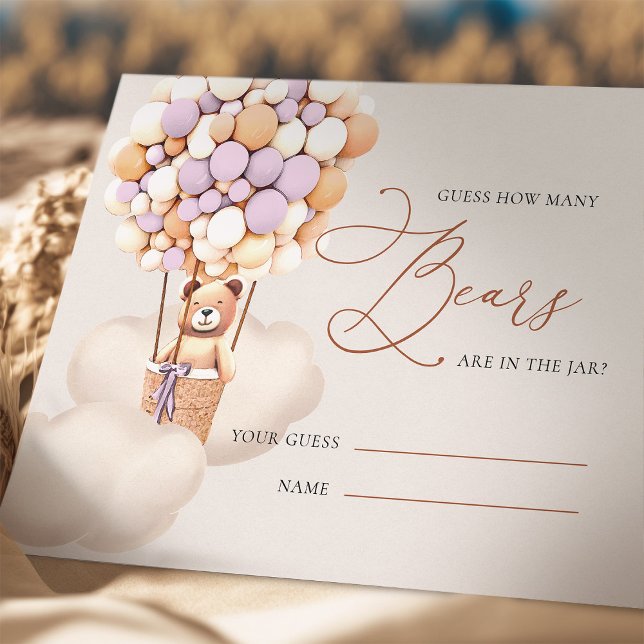 Carte D'accompagnement Lavender Devine Combien D'Ours Ballons Billets (Créateur téléchargé)