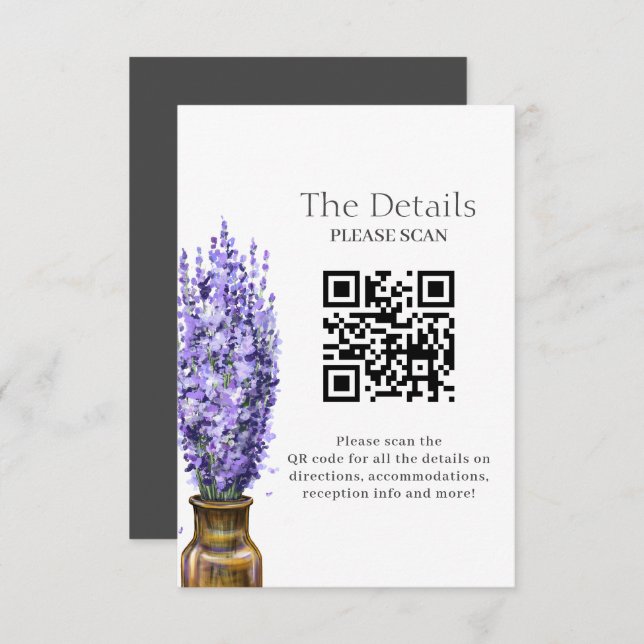 Carte D'accompagnement Lavender Moderne Floral Mariage QR Détails du code (Devant / Derrière)