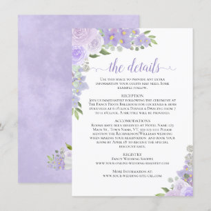 Carte D'accompagnement Lavender Roses Rustic Boho Chic Détails du Mariage