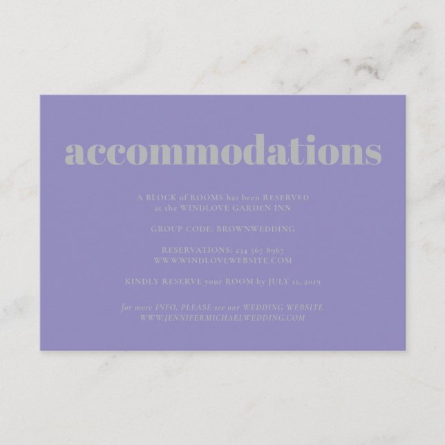 Carte D'accompagnement Lavender Silver Minimalist Wedding Accommodations (Devant)