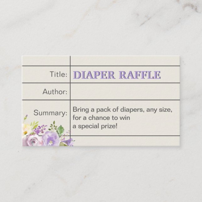 Carte D'accompagnement Lavender Storybook Baby Girl Douche Diaper Raffle (Devant)
