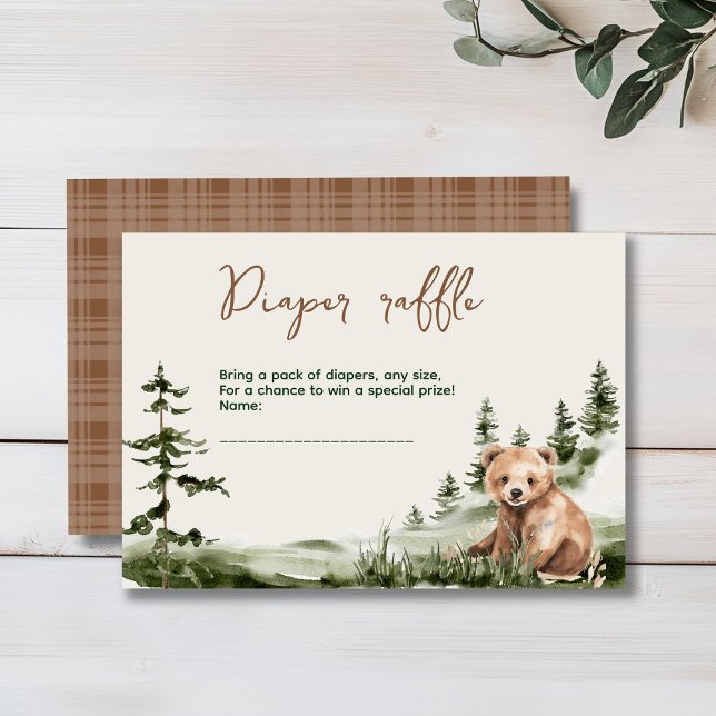 Carte D'accompagnement L'aventure attend le baby shower de l'ours foresti (Cute watercolor forest bear baby shower, woodland theme, sage green, earthy colors, neutral )