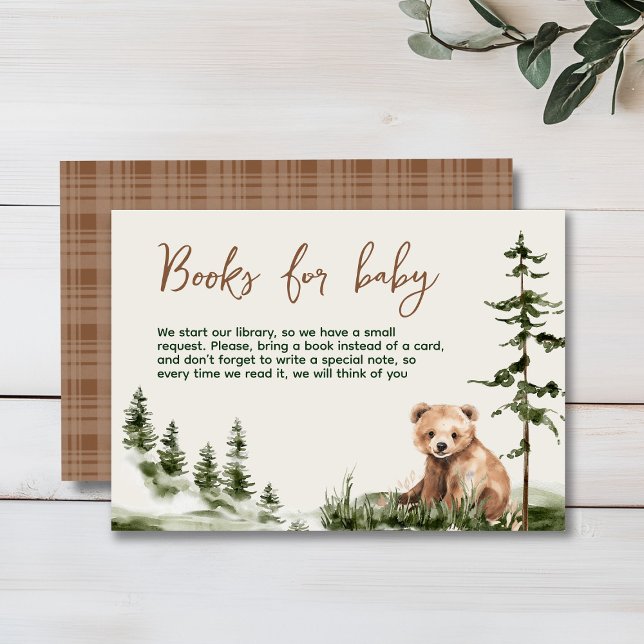 Carte D'accompagnement L'aventure attend le baby shower de l'ours foresti (Cute watercolor forest bear baby shower, woodland theme, sage green, earthy colors, neutral )