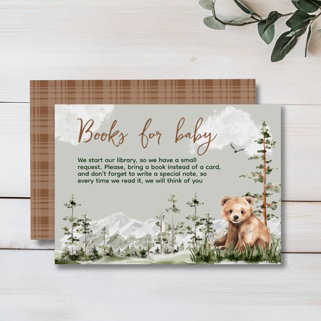 Carte D'accompagnement L'aventure attend le baby shower de l'ours foresti (Cute watercolor forest bear baby shower, woodland theme, sage green, earthy colors, neutral )