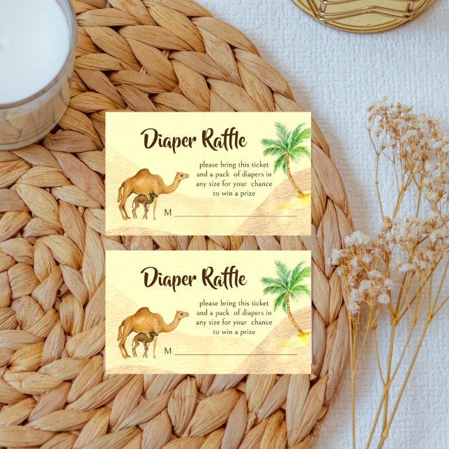 Carte D'accompagnement L'aventure attend le désert bébé dromadaire tomett (Adventure awaits Arabian desert baby camel baby shower diaper raffle enclosure card raffle tickets)