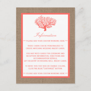 Carte D'accompagnement Le Corail Sur Burlap Boho Beach Wedding Collection