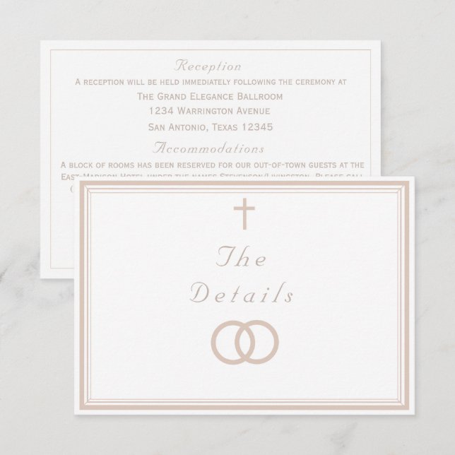 Carte D'accompagnement Le Mariage Catholique Raffiné (Devant / Derrière)
