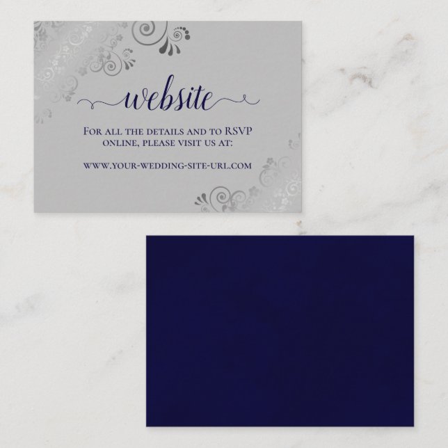 Carte D'accompagnement Le site de Mariage Navy Blue sur Grey avec Silver  (Devant / Derrière)