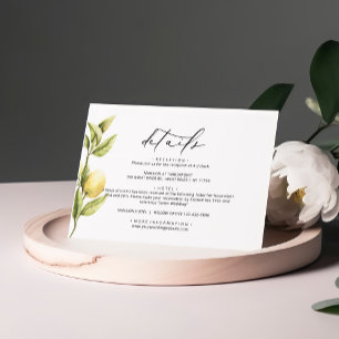 Carte D'accompagnement Lemon Sorrento Amalfi Calligraphie Détails du Mari