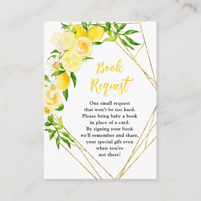 Carte D'accompagnement Lemons and Foliage Baby Shower Book Request (Devant)