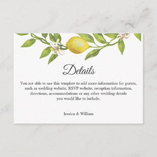 Carte D'accompagnement Lemons Blossom Mariage Détails de la réception