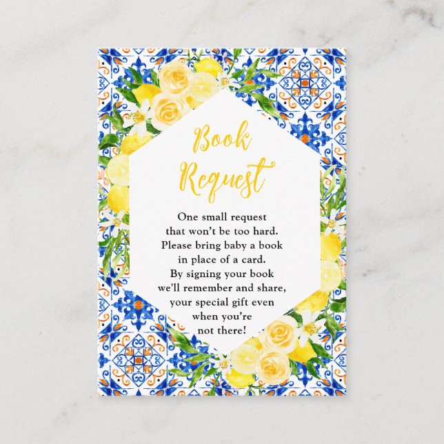 Carte D'accompagnement Lemons Mediterranean Baby Shower Book Request (Devant)