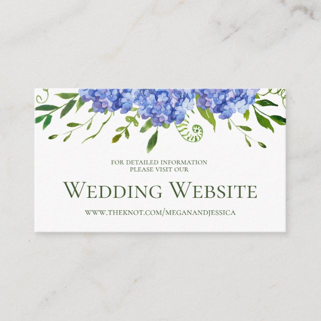 Carte D'accompagnement LGBTQ Blue Hydrangeas Floral Mariage Website (Devant)