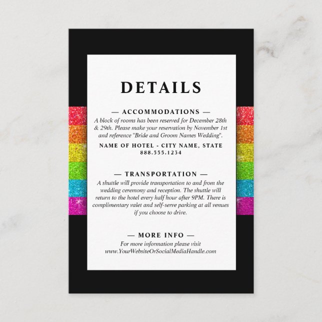 Carte D'accompagnement LGTBQ Rainbow Black Chic Moderne Mariage Parties s (Devant)