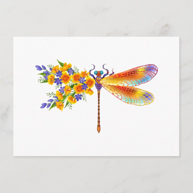 Carte D'accompagnement libellule de fleurs jaunes (Devant)