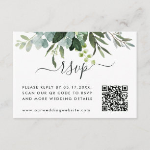 Carte D'accompagnement Lien de code QR RSVP Eucalyptus Green Foliing