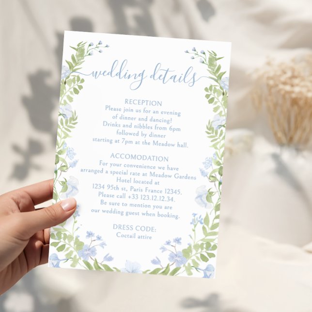 Carte D'accompagnement Light blue floral Boho Chic Wedding Details Cards (Créateur téléchargé)