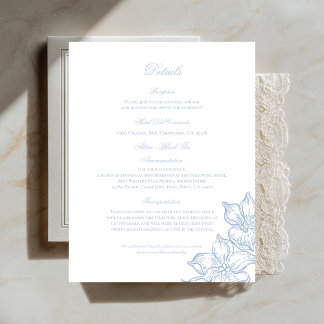 Carte D'accompagnement Light Blue Outline Floral Wedding Details Card