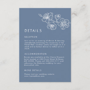 Carte D'accompagnement Ligne artistique florale blanche mariage bleu pous
