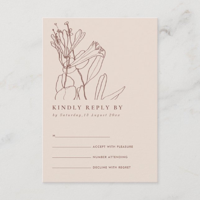 CARTE D'ACCOMPAGNEMENT LIGNE DE PASTEL BLANC DESSINANT MARIAGE FLORAL RSV (Devant)