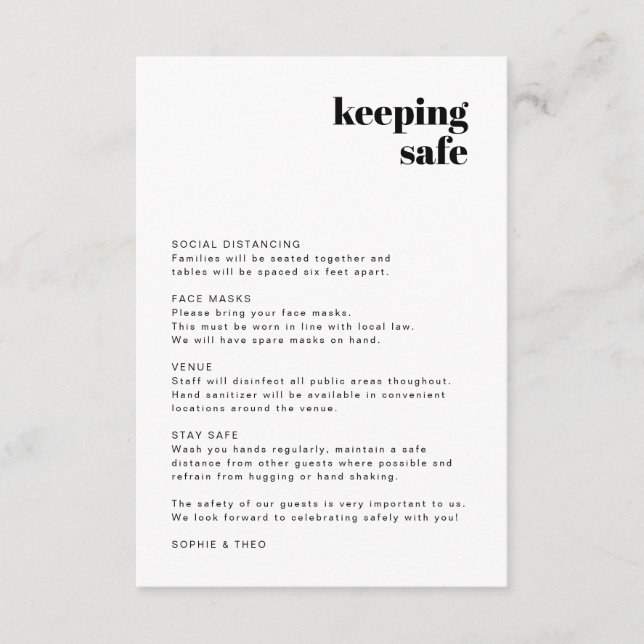 Carte D'accompagnement Lignes directrices sur la sécurité | Moderne Maria (Devant)