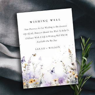 Carte D'accompagnement Lilac Fleur sauvage Papillon Mariage Wishing well