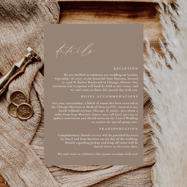Carte D'accompagnement LILLIE Elegant Mocha Détails du Mariage Brown (Créateur téléchargé)
